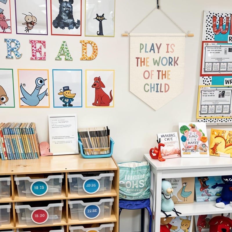 Wheatwin Playroom Wall Decor, Play Is the Work of the Child Wall Hanging Pennant Flag Banner, Boho Children Cool Wall Decor for School Kids Room Nursery Playroom Classroom Preschool 15x11 Inch - Image 2